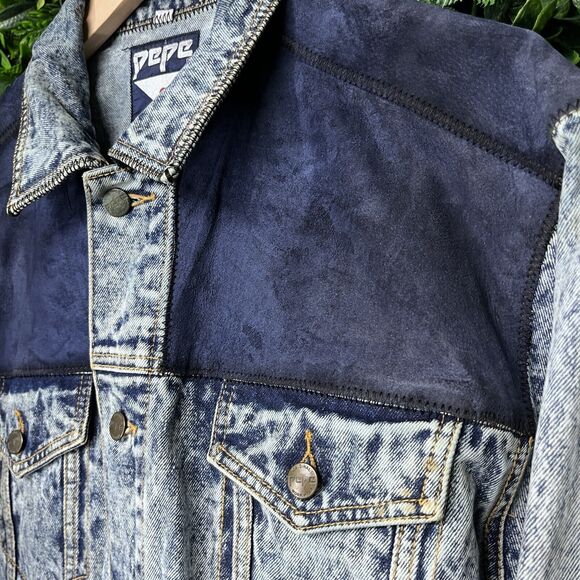 VTG PEPE JEANS LONDON Jacket Men L Blue Acid Wash Denim Trucker Hong Kong 2172 - Picture 8 of 16